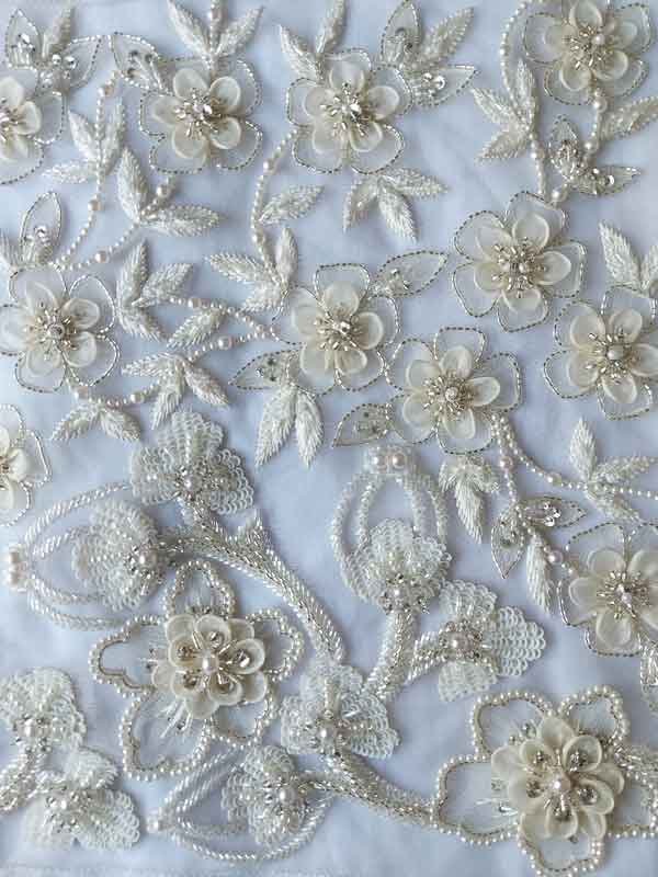 Hand Embroidery White Flowers Work